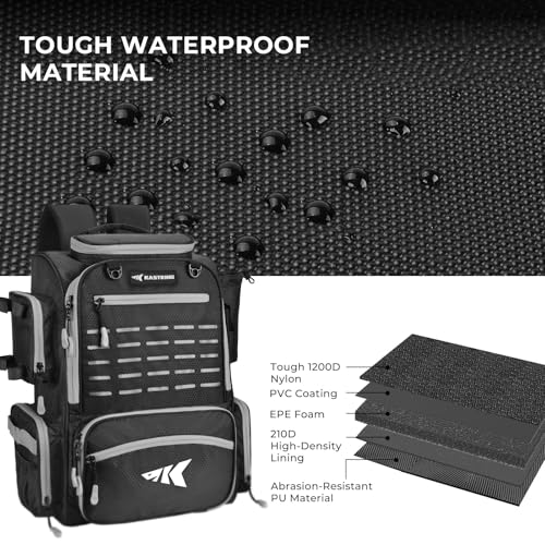 KastKing Bait Boss Fishing Tackle Backpack with Rod Holders-4 Tackle Boxes-Rain Cover,45/43L Large Storage for Fishing Gear