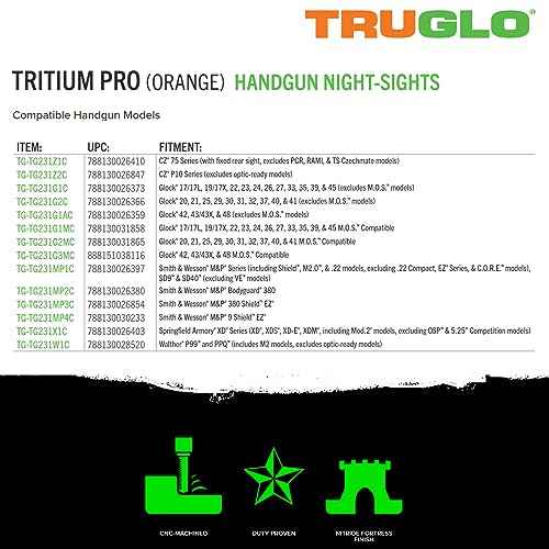 TRUGLO Tritium Pro Night Sights, Compatible with Smith & Wesson Handgun Models Glow-in-The-Dark Front & Rear Gun Sight Set with Focus Lock Front Ring