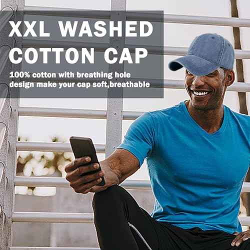 Oversized XL XXL 100% Cotton Basebal Cap Large Dad Washed Sport Cap Unconstructed Low Profilel Hat for Big Head(23.5"-25.5")
