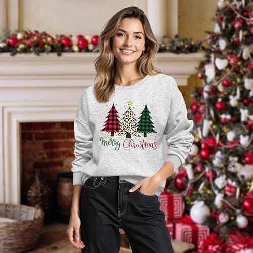 Christmas Sweatshirts for Women:Xmas Tree Sweatshirt Funny Long Sleeve Higher Quality Printed Pullover Tops