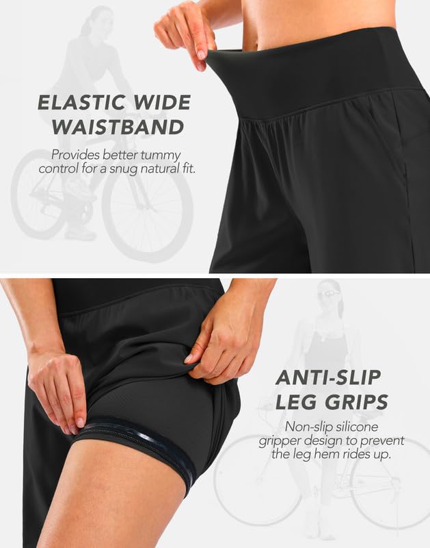 Bikewa Women's Mountain Bike Shorts 4D Padded Cycling Biking Bicycle - Black Large