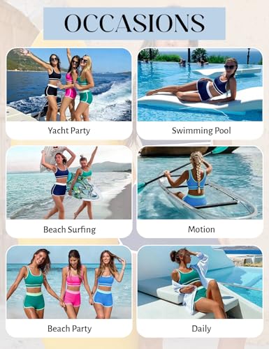 Women's Sporty Bikini Set with Color Block Trim and Removable Padding