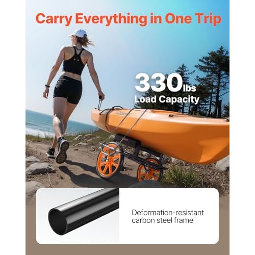 VEVOR 300lbs Kayak Cart, All-Terrain Super Duty Trolley Cart, Canoe Cart Dolly with 15-inch No-Flat Solid Rubber Tires and Kickstand, Quickly Assembles & Disassembles, for Kayaks, Canoes, Paddleboards