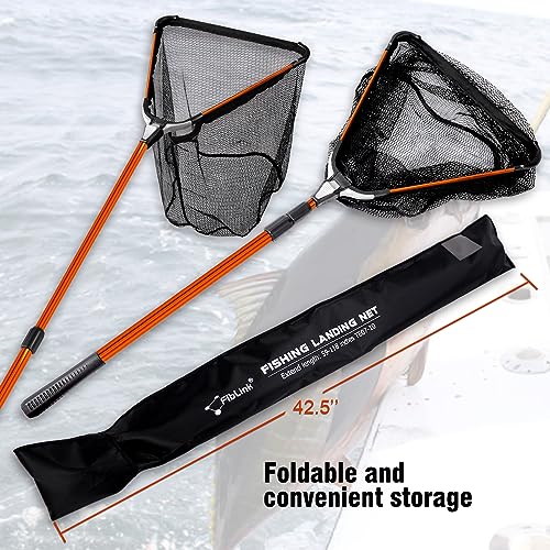 Fiblink Folding Aluminum Fishing Landing Net with Extendable Telescoping Handle - 59-118 Inches