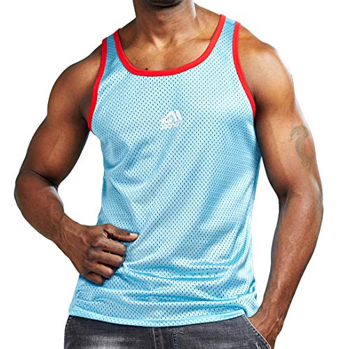 Men's Mesh Quick Dry Athletic Workout Tank Top - Large Blue