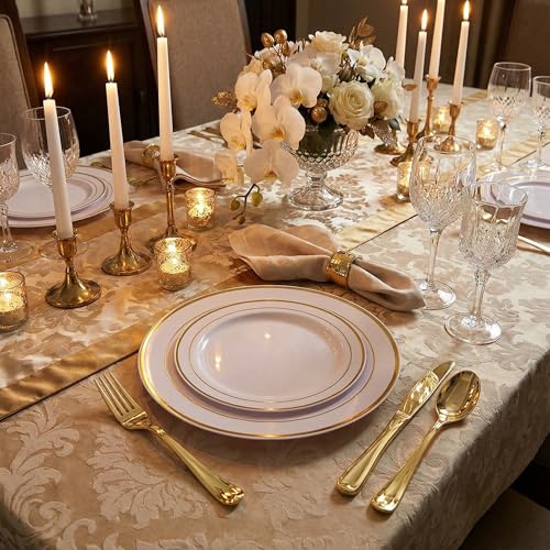400pcs White and Gold Plastic Dinnerware Set for 50 Guests - Elegant Party Plates