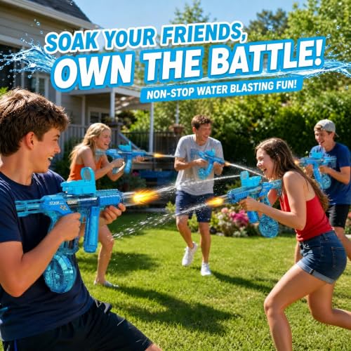 Electric Water Gun with LED Light, Long Range 26-31 Inches, Rechargeable Summer Pool Toy for Kids & Adults