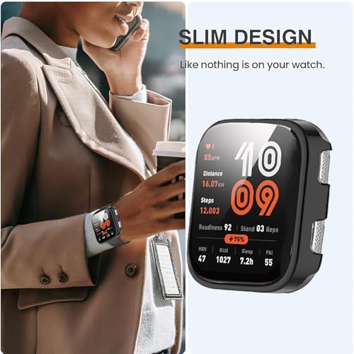 Lamshaw Hard PC Case with Tempered Glass Screen Protector for Amazfit Bip Max 50mm Smartwatch Black+Black