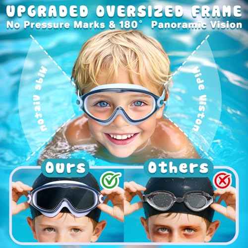 COOLOO Kids Swim Goggles 2 Pack Swimming Goggles Anti-Fog UV Protection Wide View Waterproof Kids Goggles for Boys Girls 3-15