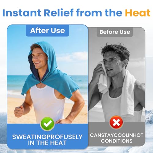 Cooling Hoodie Towels for Neck and Face 3 Pack - Light Gray Blue White