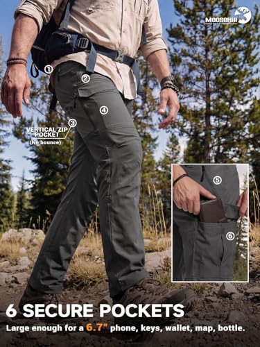 Moosehill Men's Cargo Pants - Lightweight, Quick Dry, Stretch, 32W x 32L Dark Grey