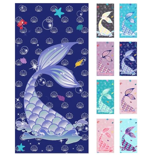 Dark Purple Mermaid Beach Towel Set 4 Pack 30x60in Microfiber Sand-Free Swim Towels