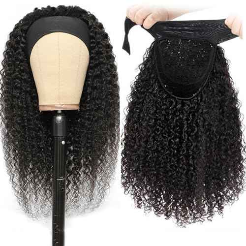 Brazilian Curly Headband Wig - 12 Inch Human Hair, Glueless, No Lace Front, Natural Color