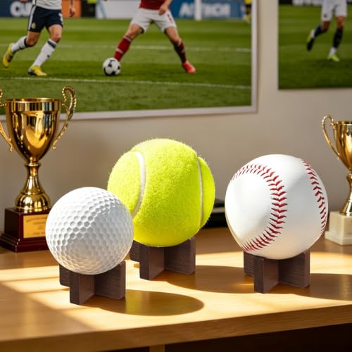 Walnut Wooden Ball Storage Stand Holder for Softball & Baseball - 4 Pack