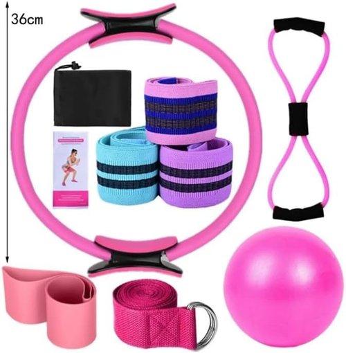 Pilates Kit, Pilates Essentials Kit for Women, Booty Bands for Working Out Glutes with Yoga Ball 25cm Figure 8 Resistance Yogas Bands (Pink,One Size)