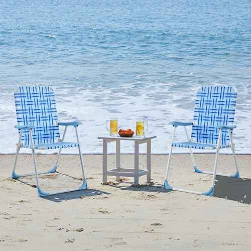 Yaheetech Set of 2 Outdoor Beach Camping Chair, Folding Lawn Chair with Armrests for Adults Portable Robust Iron Frame Chairs for Patio, Backyard, Poolside, Blue