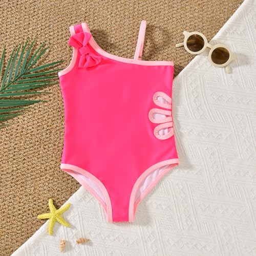 Toddler Girl One Piece Swimsuit with Cover Up Skirt - Rose Red 3-4T