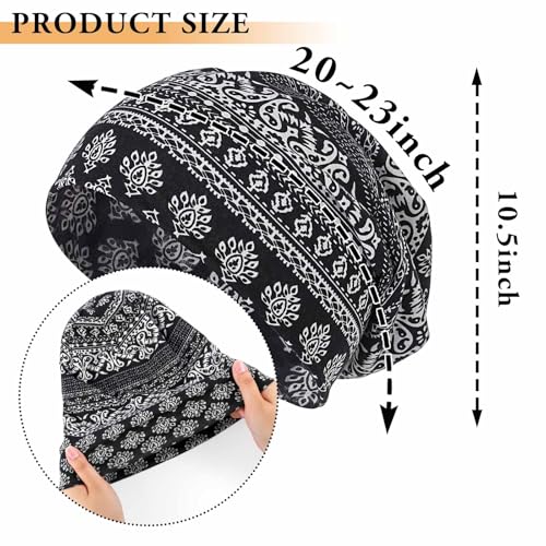 Bohemian Beanie Hat with Cashew Flower Style - Stretchy Non-Slip Headwear for Women and Men