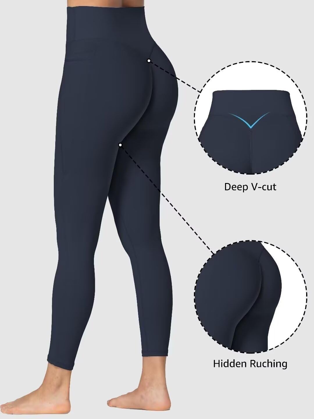 Sunzfly Hidden Butt Scrunch Workout Leggings with Pockets for Women, High Waisted Gym Yoga Pants with Tummy Control 25" Ash Blue Medium