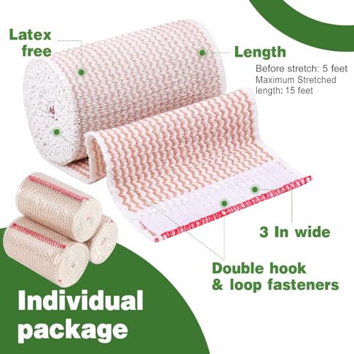 AZEN Premium 10 Pack Elastic Bandage Wrap 3 Inch, Compression Wrap Bandage for Legs, Ankle, Knee, Tummy, Body, Lymphedema Wraps for Legs, Latex-Free