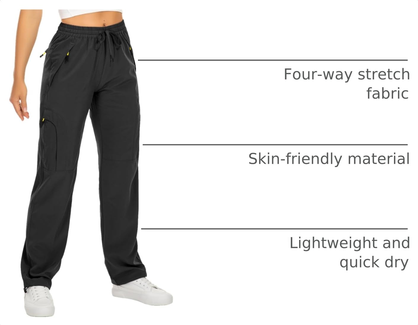 Toomett Women's Hiking Pants Quick Dry UPF 50 Travel Golf Safari Running Lightweight Camping Work Cargo Pants Zipper Pockets,6608,Black,M