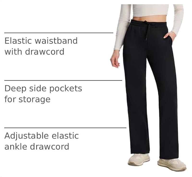 Women's Thermal Fleece-Lined Pants with Pockets - Medium, 27 Inch Inseam, Black