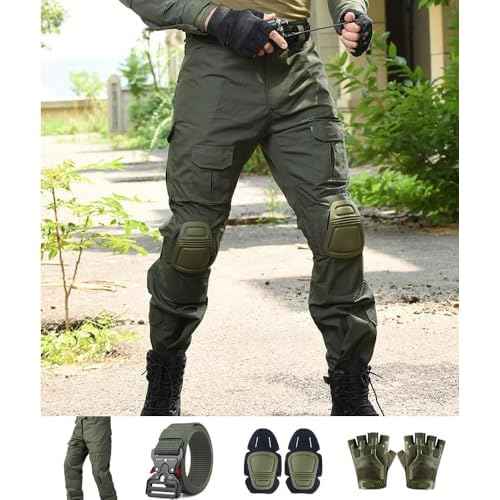 Tactical Pants,Combat Pants with Knee Pads Belt Gloves,Camo Pants for Men, Men's Military Airsoft Clothes Gear