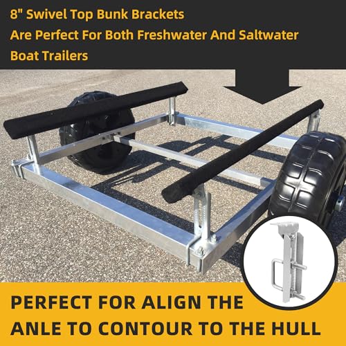8-Inch Galvanized Boat Trailer Bunk Brackets with Swivel Top - Fits 3" Crossmembers