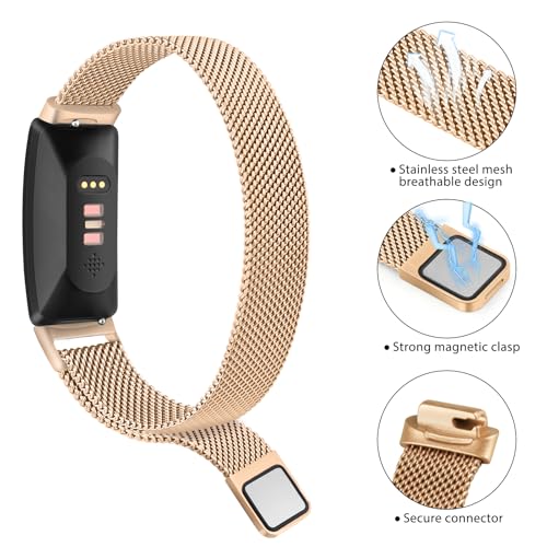 Rose Gold Metal Fitbit Inspire 2 Wristband Mesh Replacement Strap
