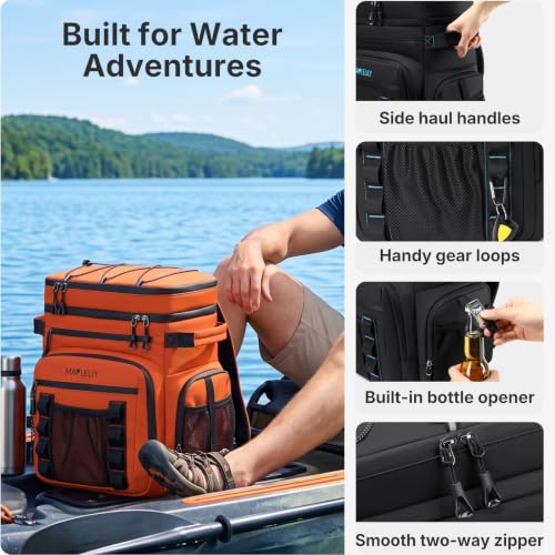 MAPLELILY Insulated Leakproof Backpack Cooler - Vibrant Orange, 12-Hour Ice Retention