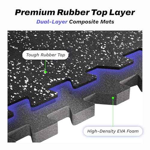 AIRHOP 0.56in Thick 48 Sq Ft Exercise Equipment Mats, 12 Tiles Upgraded Rubber Top with High Density EVA Foam, Large Interlocking Puzzle Gym Flooring for Home Gym, Heavy Weight Workout, 24 x 24in