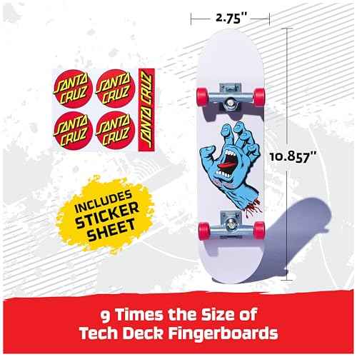TECH DECK, Santa Cruz Handboard; Authentic Mini Skateboards, Kids Toys for Boys & Girls, Ages 6 and up (Hands Use Only)