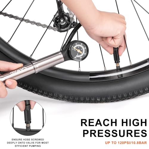 CXWXC Bike Pump Portable- Mini Bicycle Pump with Pressure Gauge Fits Presta and Schrader Valves- 120PSI High Pressure Bike Air Pump with Mounting Bracket
