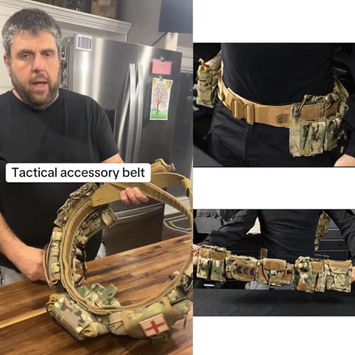 Tactical Battle Belt with Pouches – 7-Piece Quick-Release MOLLE Belt Set, Green (Adjustable Dual-Belt System)