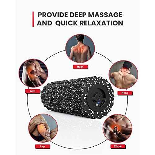 FITINDEX Vibrating Foam Roller for Muscle Deep Tissue, Back Pain Relief, Leg Foot Neck Massager, Exercise, Pilates, Muscle Recovery, Physical Therapy, 4-Speed, Rechargeable, Black