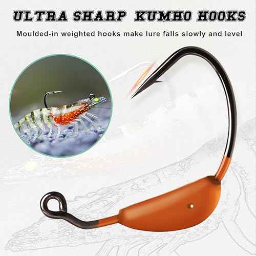 TRUSCEND Pre-rigged Fishing Jig Lures for Freshwater and Saltwater, Innovative Super Durable TPE Bass Lures, Lifelike Shrimp Crayfish Swimbait, Weedless Lure for Crappie Trout Walleye, Keep Separately