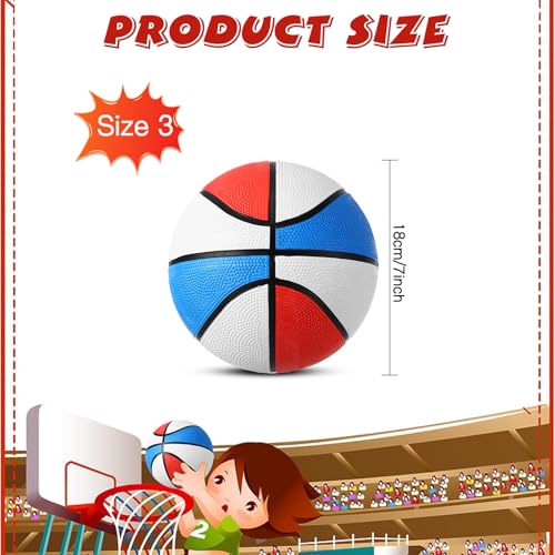 Mini Rubber Basketballs Set - 6 Pack 7 Inch Size 3 - Red, White, Blue