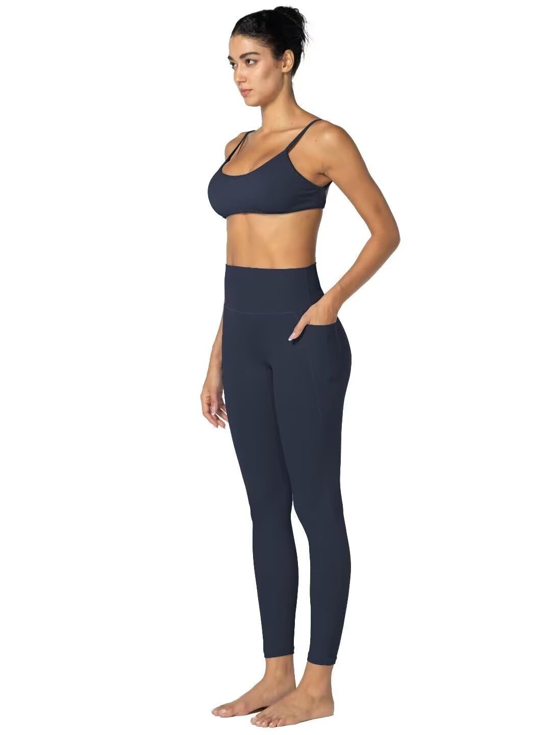 Sunzfly Hidden Butt Scrunch Workout Leggings with Pockets for Women, High Waisted Gym Yoga Pants with Tummy Control 25" Ash Blue Medium
