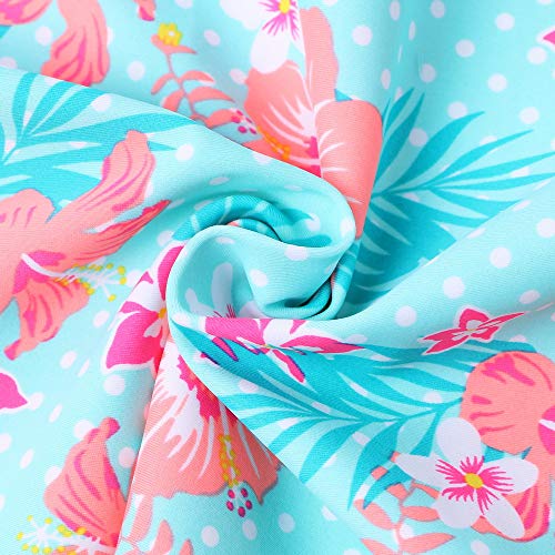 Girls Two Piece Swimsuit with Long Sleeve Rash Guard 5-6 Years Cyan Flower