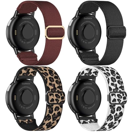 Stretchy Nylon Sport Strap for Garmin Venu & Forerunner 165/55/245/645 - Black Panther/White Leopard/Dark Wine Red/Black