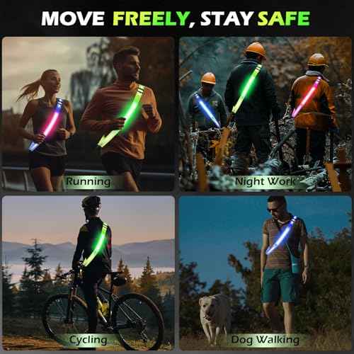 Rechargeable LED Reflective Belt Sash ? High Visibility Safety Gear with 5 Colors 11 Light Modes, Adjustable Strap for Night Dog Walking, Running & Biking