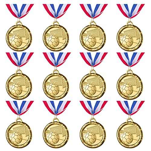 Abaokai 12 Pieces Soccer Medals for Awards for Kids and Adults, Gold Award Medals Set - Metal Olympic Style for Kid¡¯s Sports Soccer Games and Prizes Awards, Party Favors, 2 Inches