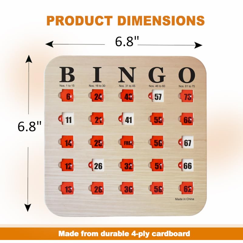 Woodgrain Reusable Travel Bingo Cards with Sliding Windows – 25 Pack
