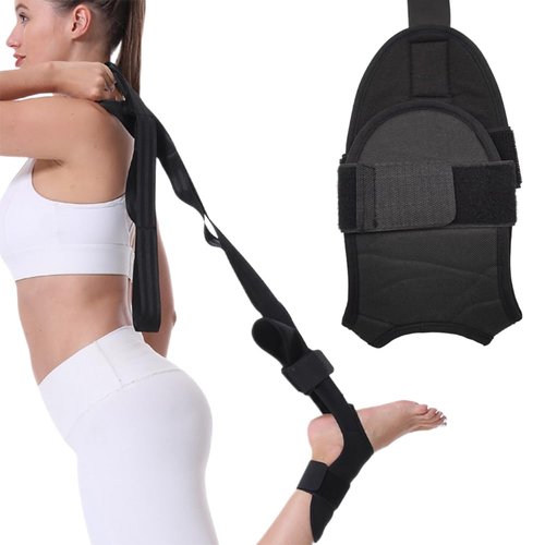 Stretching Strap with Loops for Physical Therapy, Non-Elastic Yoga Strap for Stretching, Hamstring Foot Stretcher for Plantar Fasciitis Treatment, Flex Strap & Leg Stretch Band for Exercise (Black)