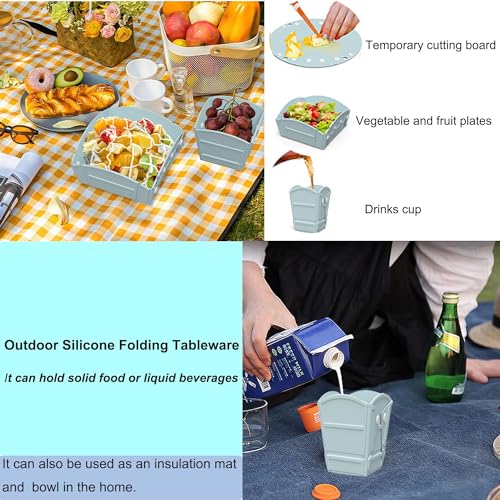 Collapsible Silicone Camping Bowl - Light Blue Portable Folding Picnic Dish