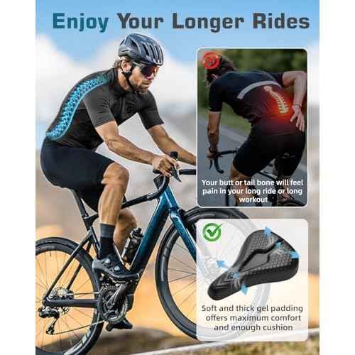 Bike Seat Cushion High-Resilient, Gel Padded Bike Seat Cover for Men & Women, Breathable & Hollow Design Comfort Bike Saddle for Cycling, Mountain Bikes,Road Bikes, Exercise Bikes