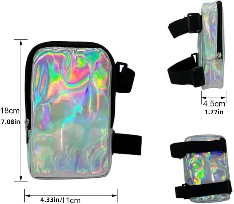 Holographic Thigh Pack Waist Bag with Adjustable Straps – Colorful Leg Bag for Women (Variation: Black)