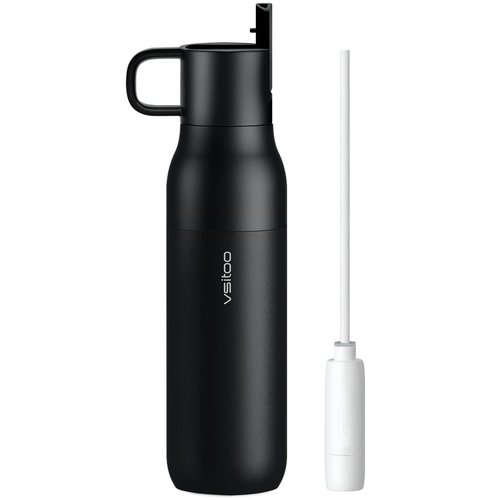 VSITOO 25 oz Water Purifier Bottle–Stainless Steel, Carbon Fiber Filter, Double-Wall Insulated, BPA-Free, Ideal for Hiking, Cycling, Gym & Outdoor Use–Life Straw Compatible, Black