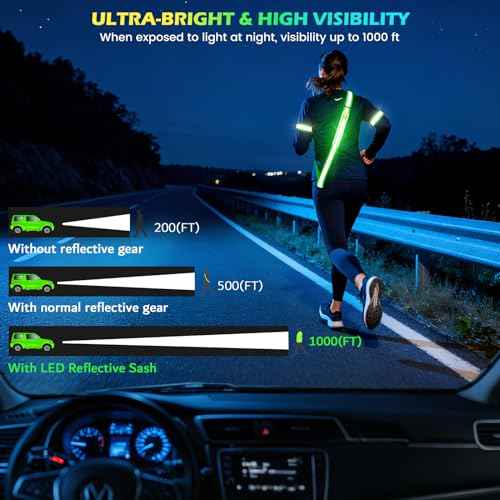 LED Reflective Running Gear High Visibility Reflective Belt Sash with Armband for Walking at Night,Adjustable Running Safety Gear Light Up Running Belt for Runners Walkers Men Women