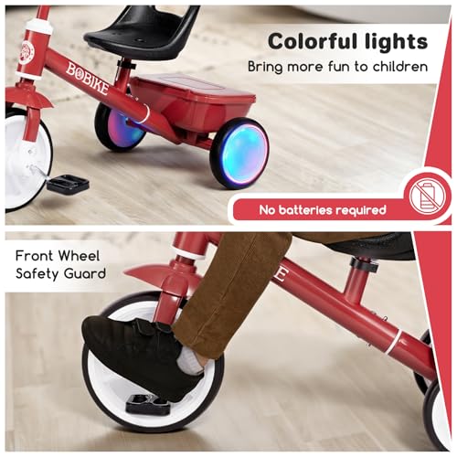 Toddler Tricycle with Glowing LED Wheels & Adjustable Seat - Red